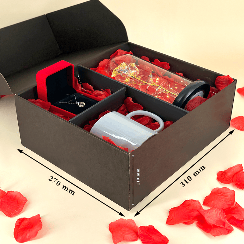 Wisiorek + wieczna róża + kubek z nadrukiem Przyjaciółki na zawsze box 3 w 1 - zestaw prezentowy box, spersonalizowany prezent dla przyjaciółki - Adamell.pl