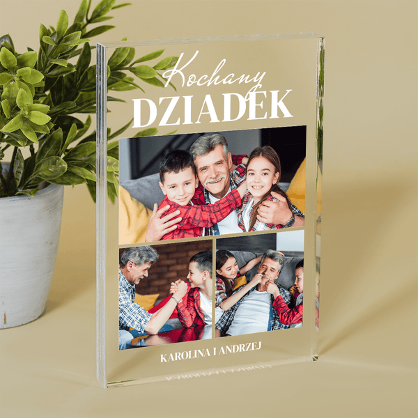 Wnuki z dziadkiem kolaż - Druk na szkle, spersonalizowany prezent dla dziadka - Adamell.pl