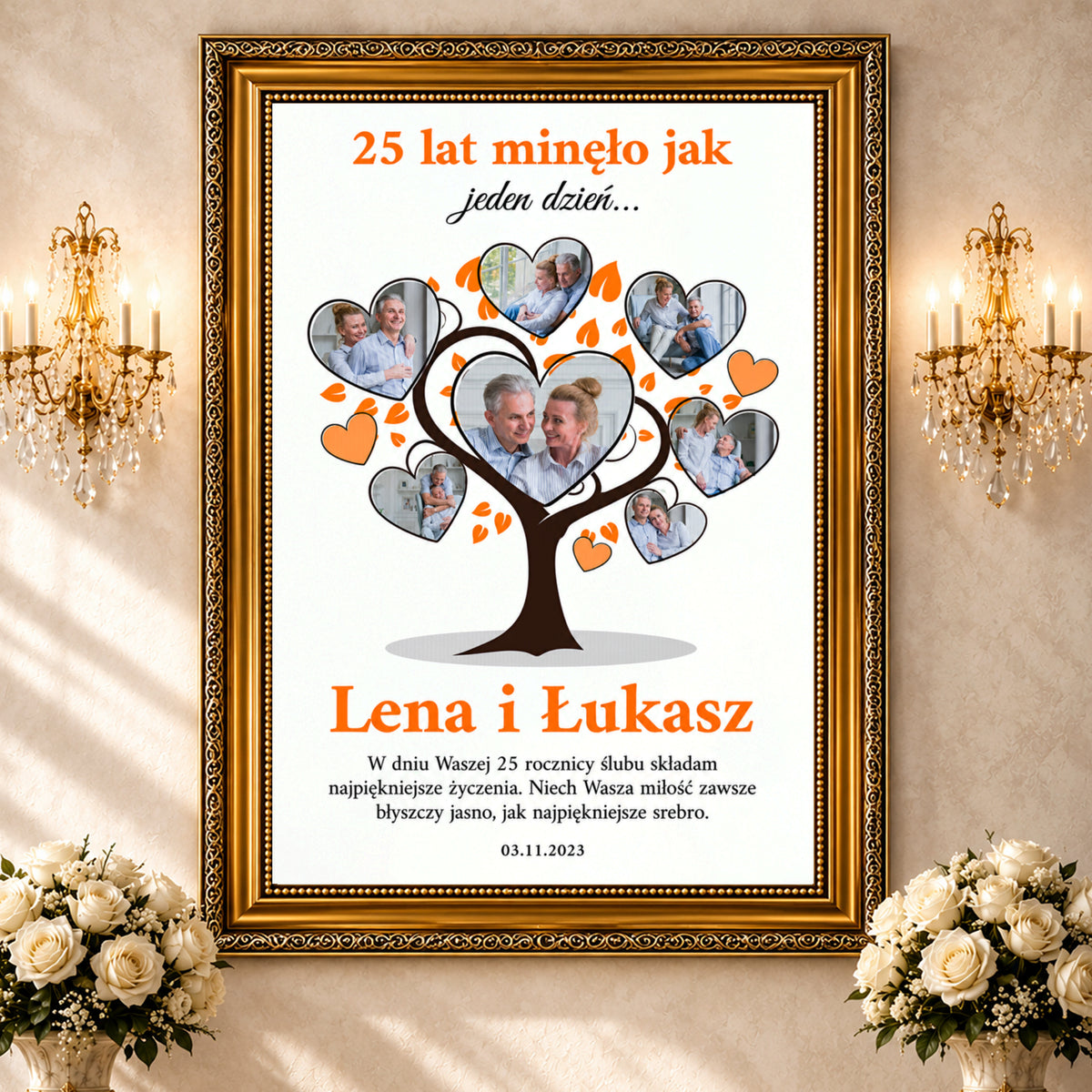 Kolaż ze zdjęć na płótnie 25 lat razem — prezent na rocznicę