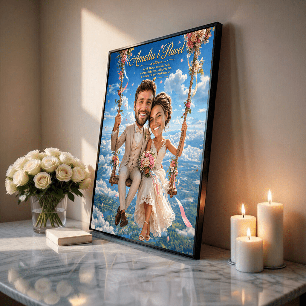 Wyjątkowa miłość ilustracja - plakat, spersonalizowany prezent dla pary - Adamell.pl