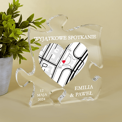Wyjątkowe spotkanie mapa - Druk na szkle - puzzel, spersonalizowany prezent dla pary - Adamell.pl