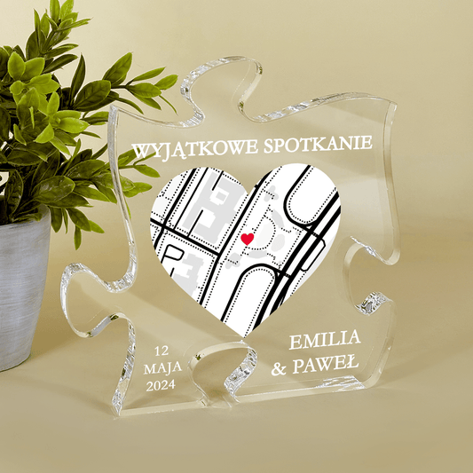 Wyjątkowe spotkanie mapa - Druk na szkle - puzzel, spersonalizowany prezent dla pary - Adamell.pl