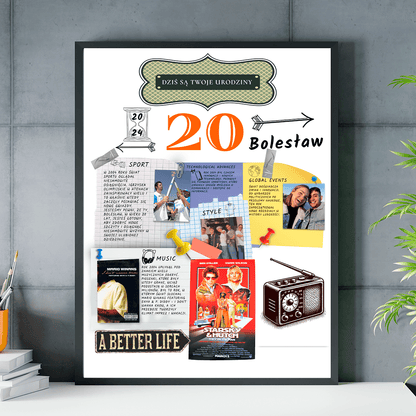 Wyjątkowy dzień 20 urodzin - plakat, spersonalizowany prezent na urodziny - Adamell.pl