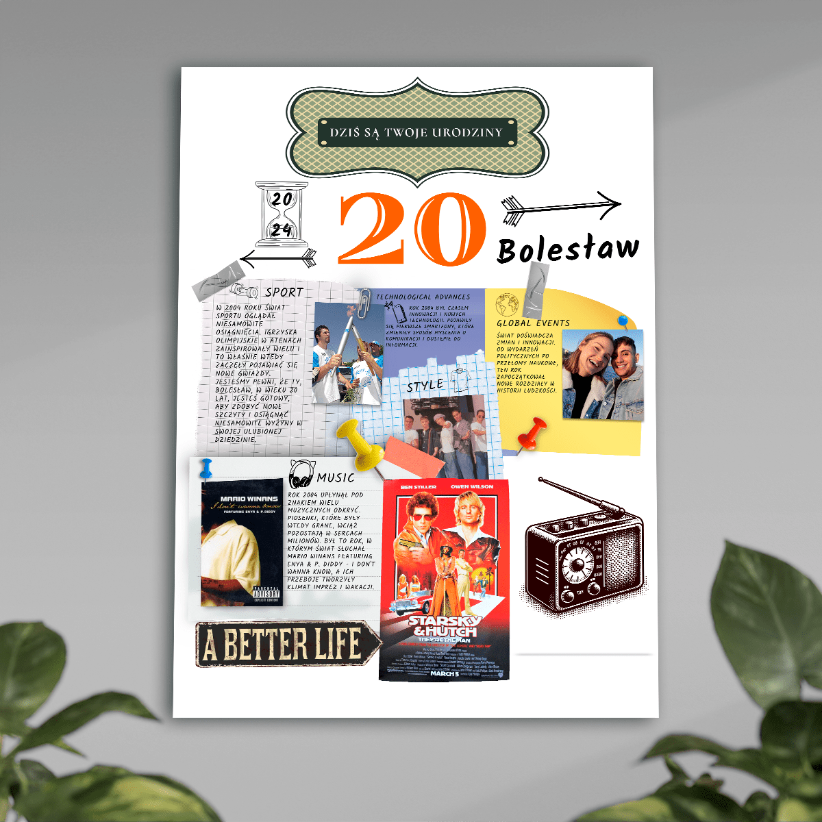 Wyjątkowy dzień 20 urodzin - plakat, spersonalizowany prezent na urodziny - Adamell.pl