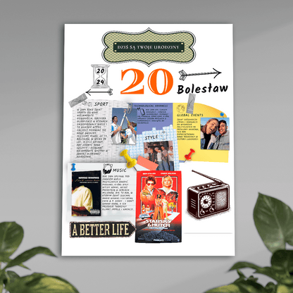 Wyjątkowy dzień 20 urodzin - plakat, spersonalizowany prezent na urodziny - Adamell.pl