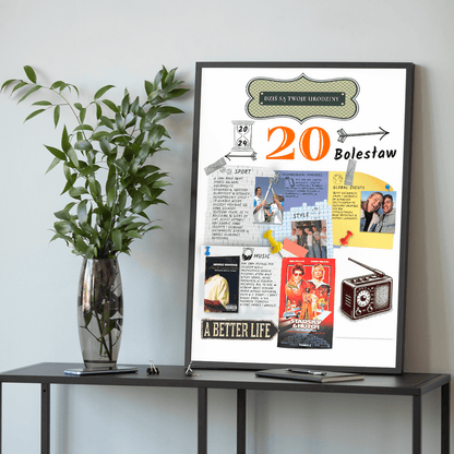 Wyjątkowy dzień 20 urodzin - plakat, spersonalizowany prezent na urodziny - Adamell.pl