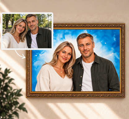 Portret ze zdjęcia na płótnie Para na błękitnym tle — prezent dla rodziców