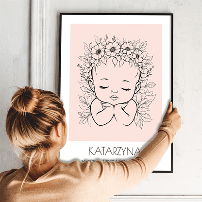 Z okazji narodzin dziewczynki - plakat, spersonalizowany prezent dla dziecka - Adamell.pl