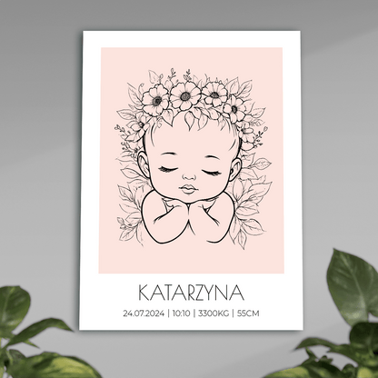 Z okazji narodzin dziewczynki - plakat, spersonalizowany prezent dla dziecka - Adamell.pl
