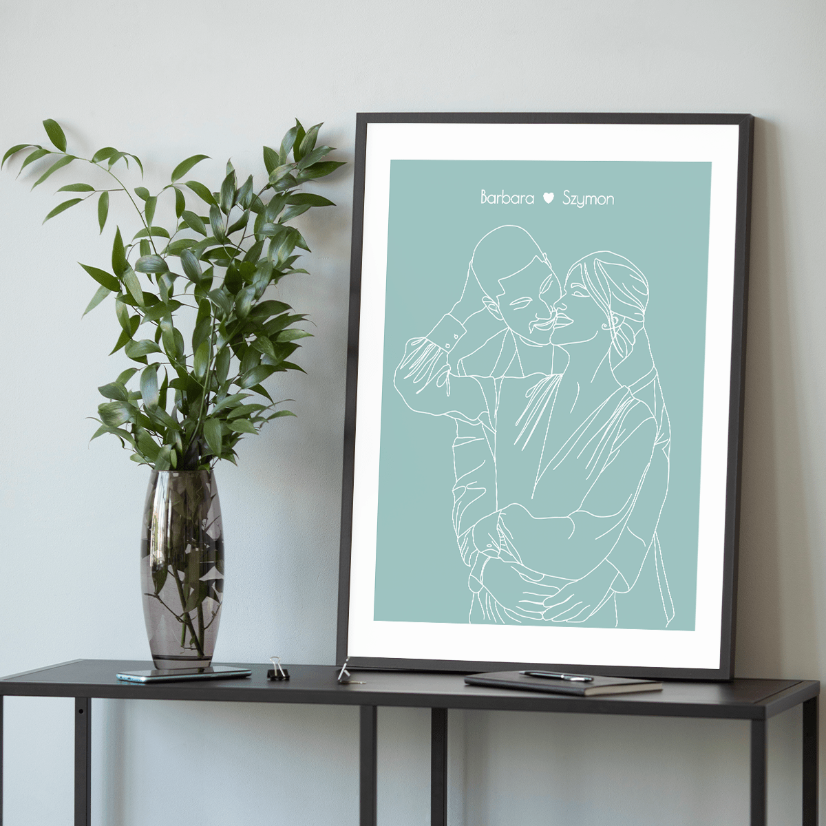 Zakochana para grafika + imiona - plakat, spersonalizowany prezent dla chłopaka - Adamell.pl