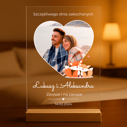Zakochane lisy + zdjęcie - Druk na szkle, spersonalizowany prezent dla niej - Adamell.pl