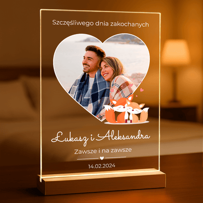 Zakochane lisy + zdjęcie - Druk na szkle, spersonalizowany prezent dla niej - Adamell.pl