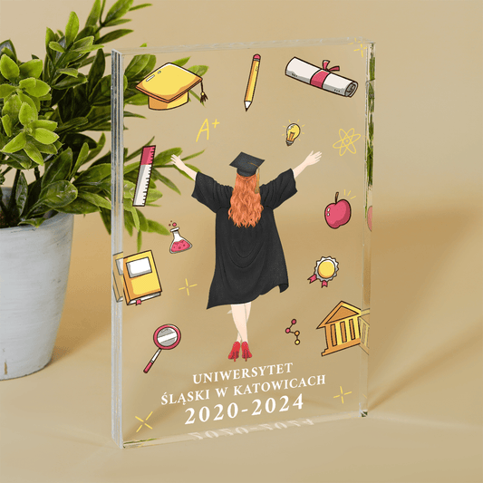 Zakończenie studiów grafika + podpis - Druk na szkle, spersonalizowany prezent dla absolwenta - Adamell.pl