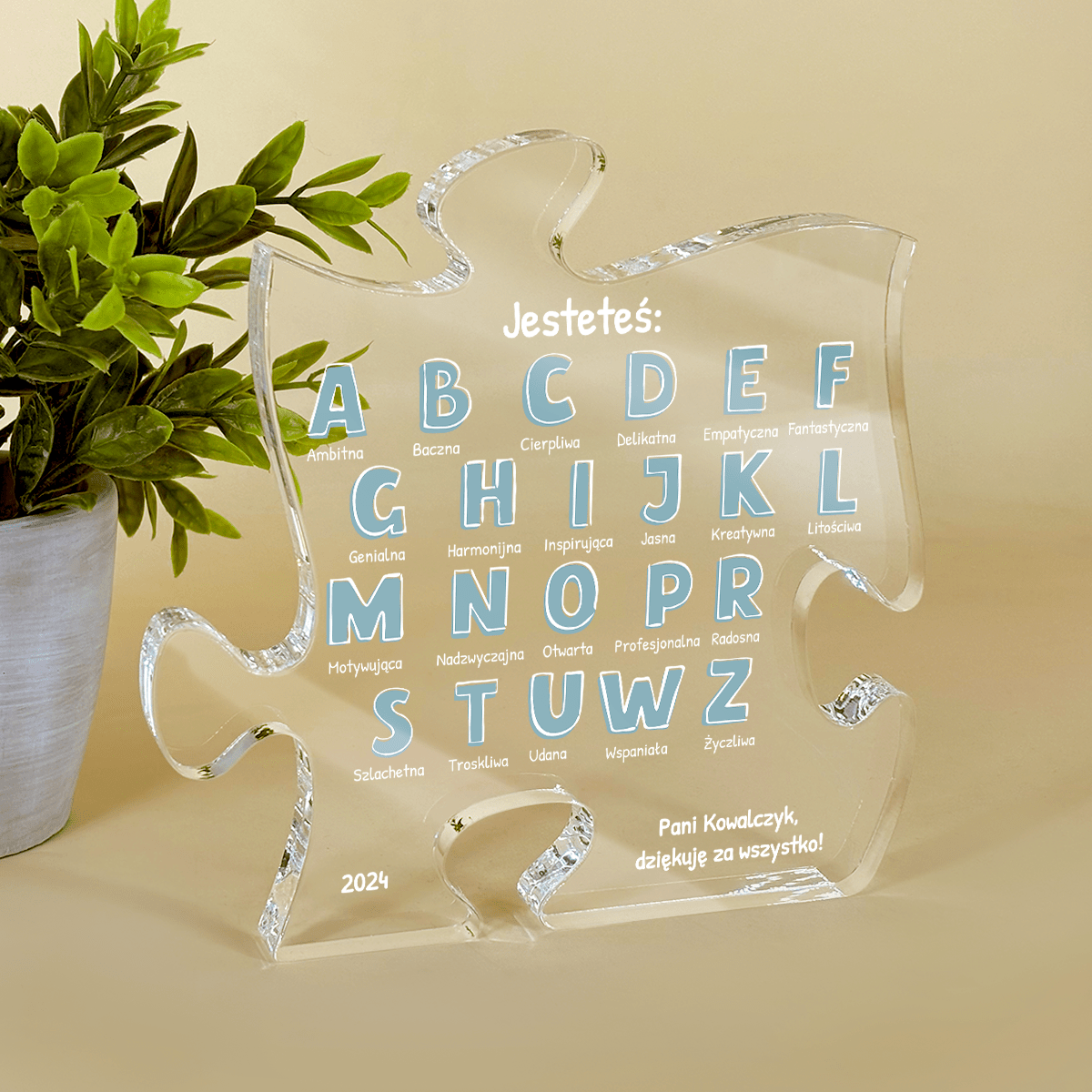 Zalety z alfabetem - Druk na szkle - puzzel, spersonalizowany prezent dla nauczyciela - Adamell.pl