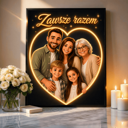 Zawsze Razem w Neonowym Sercu – Personalizowany plakat dla rodziców - Adamell.pl