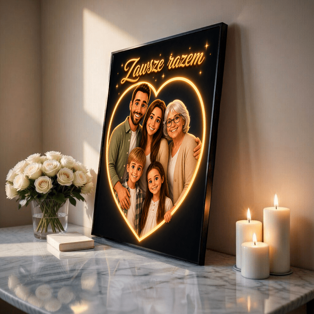 Zawsze Razem w Neonowym Sercu – Personalizowany plakat dla rodziców - Adamell.pl
