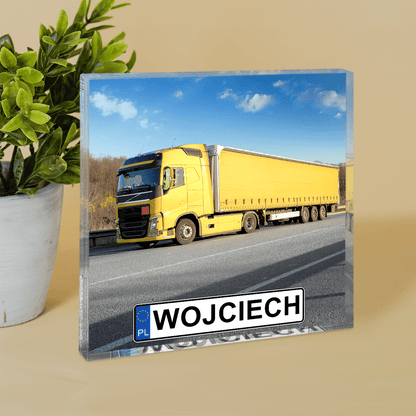 Zdjęcie auta + imię - Druk na kwadratowym szkle, spersonalizowany prezent dla kierowcy - Adamell.pl