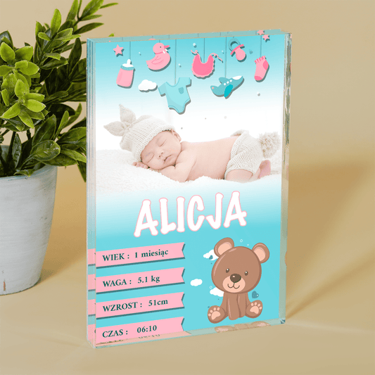 Zdjęcie dziecka z metryczką - Druk na szkle, spersonalizowany prezent dla dziecka - Adamell.pl