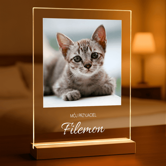 Zdjęcie kota + napis - Druk na szkle, spersonalizowany prezent - Adamell.pl