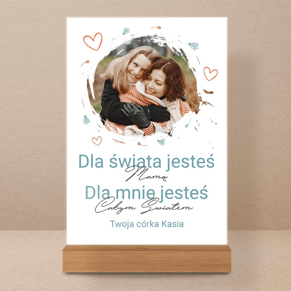 Zdjęcie mamy z córką + tekst - Druk na szkle, spersonalizowany prezent dla mamy - Adamell.pl