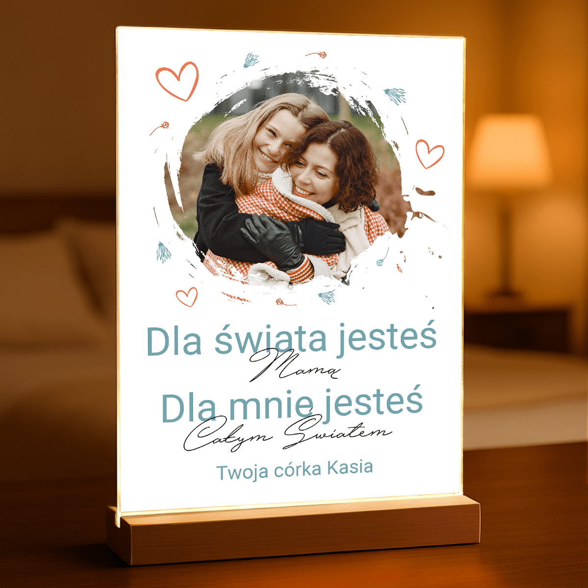 Zdjęcie mamy z córką + tekst - Druk na szkle, spersonalizowany prezent dla mamy - Adamell.pl