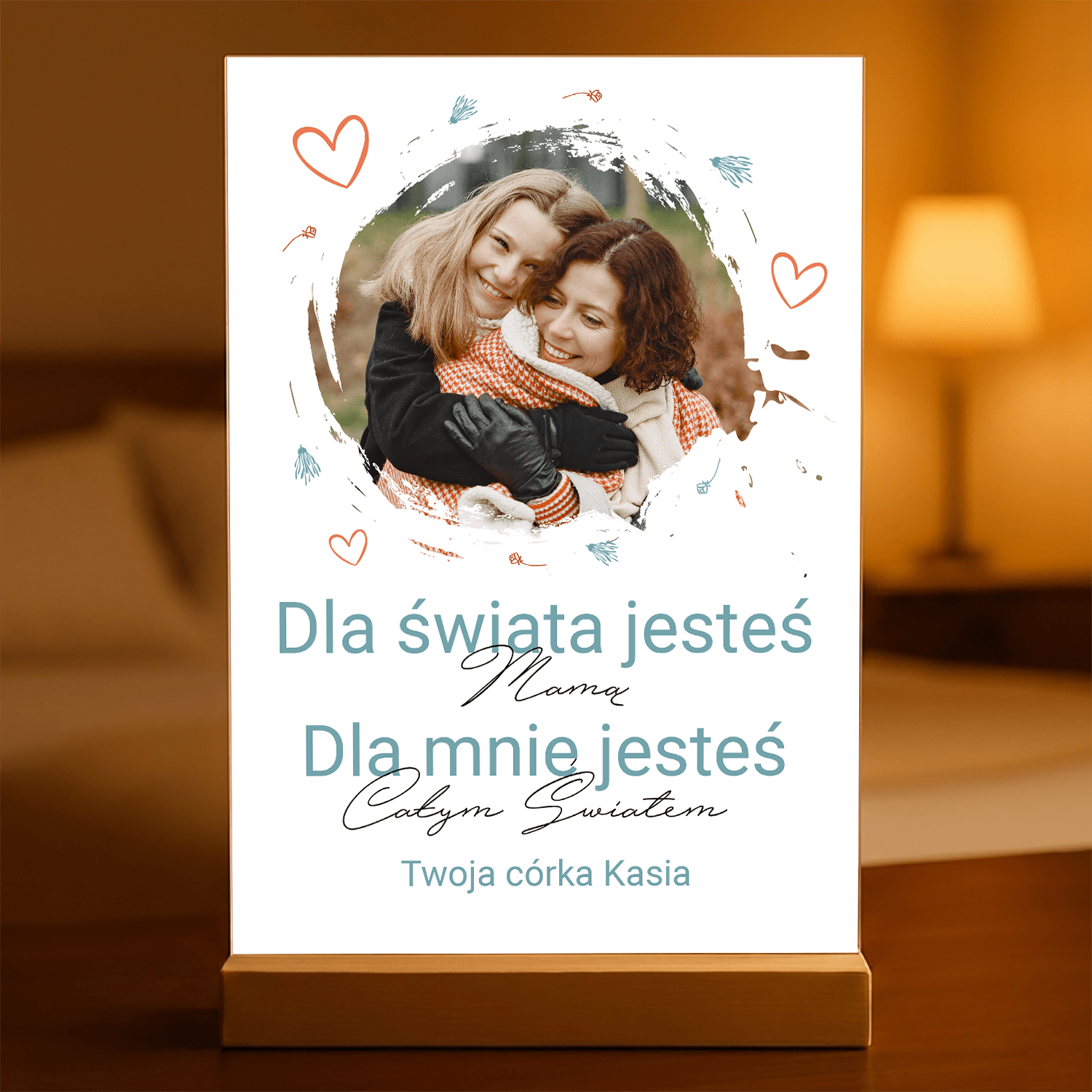 Zdjęcie mamy z córką + tekst - Druk na szkle, spersonalizowany prezent dla mamy - Adamell.pl
