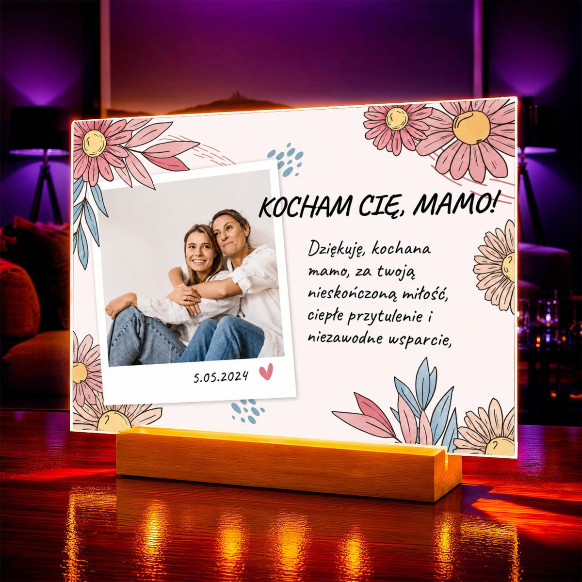 Zdjęcie na szkle akrylowym kwiaty i życzenia prezent dla mamy - Adamell.pl