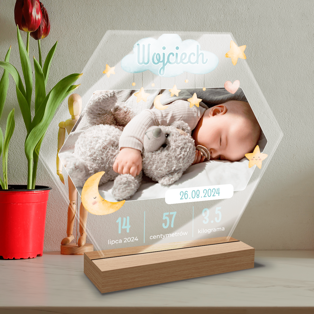 Zdjęcie noworodka + metryczka - Druk na szkle, spersonalizowany prezent dla dziecka - Adamell.pl