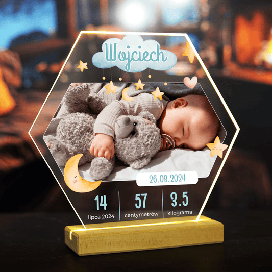 Zdjęcie noworodka + metryczka - Druk na szkle, spersonalizowany prezent dla dziecka - Adamell.pl