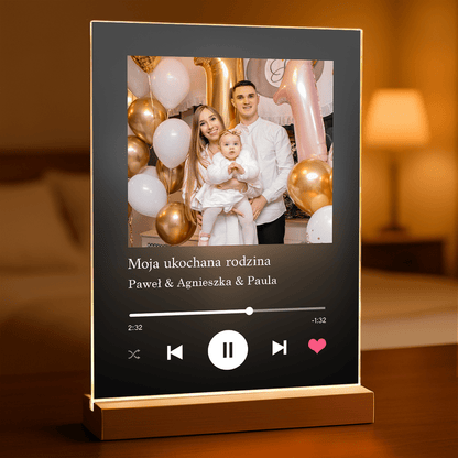 Zdjęcie pary i dziecka + Spotify - druk na szkle akrylowym, personalizowany prezent dla męża - Adamell.pl