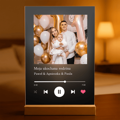 Zdjęcie pary i dziecka + Spotify - druk na szkle akrylowym, personalizowany prezent dla męża - Adamell.pl