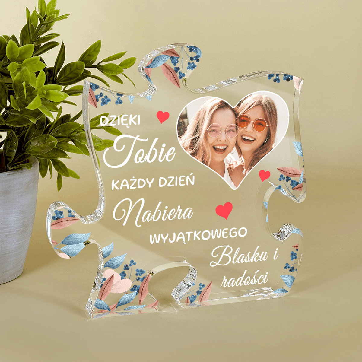 Zdjęcie przyjaciółek w sercu - Druk na szkle - puzzel, spersonalizowany prezent dla przyjaciółki - Adamell.pl
