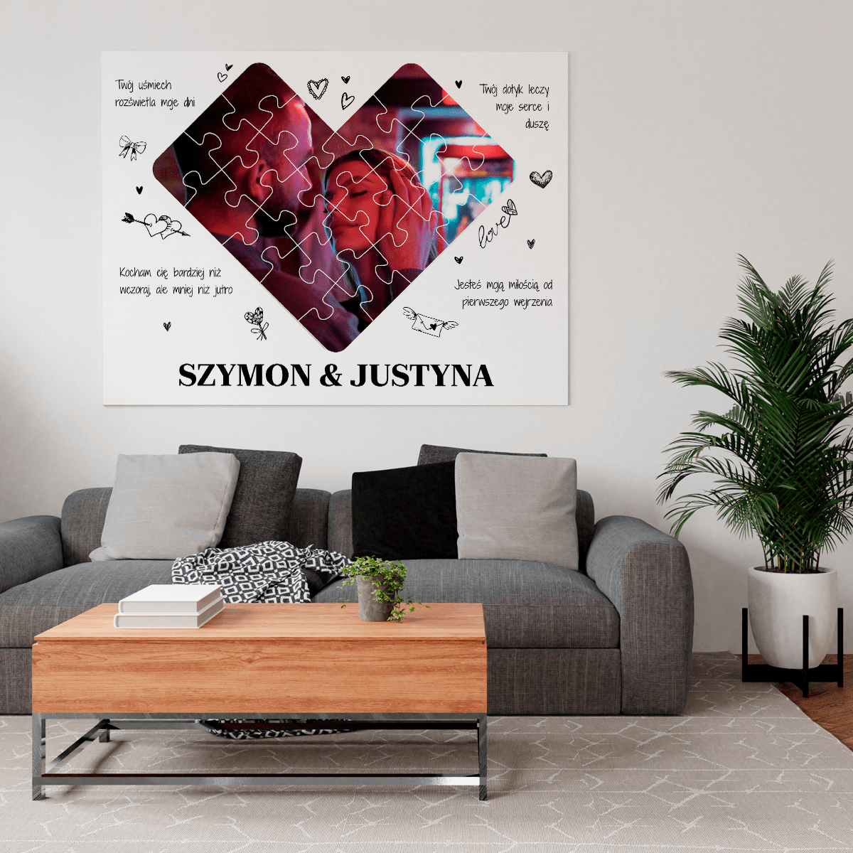 Zdjęcie puzzle + cytaty - druk na płótnie, spersonalizowany prezent dla pary - Adamell.pl