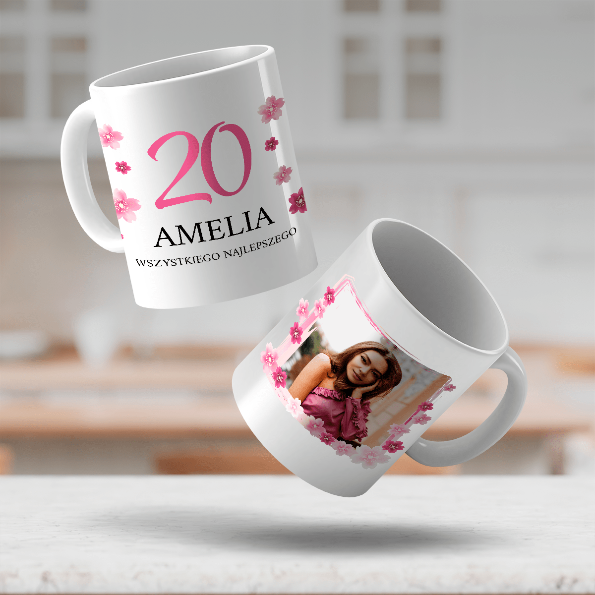 Zdjęcie w kwiatach 20 lat - 1x Kubek z nadrukiem, spersonalizowany prezent dla niej - Adamell.pl