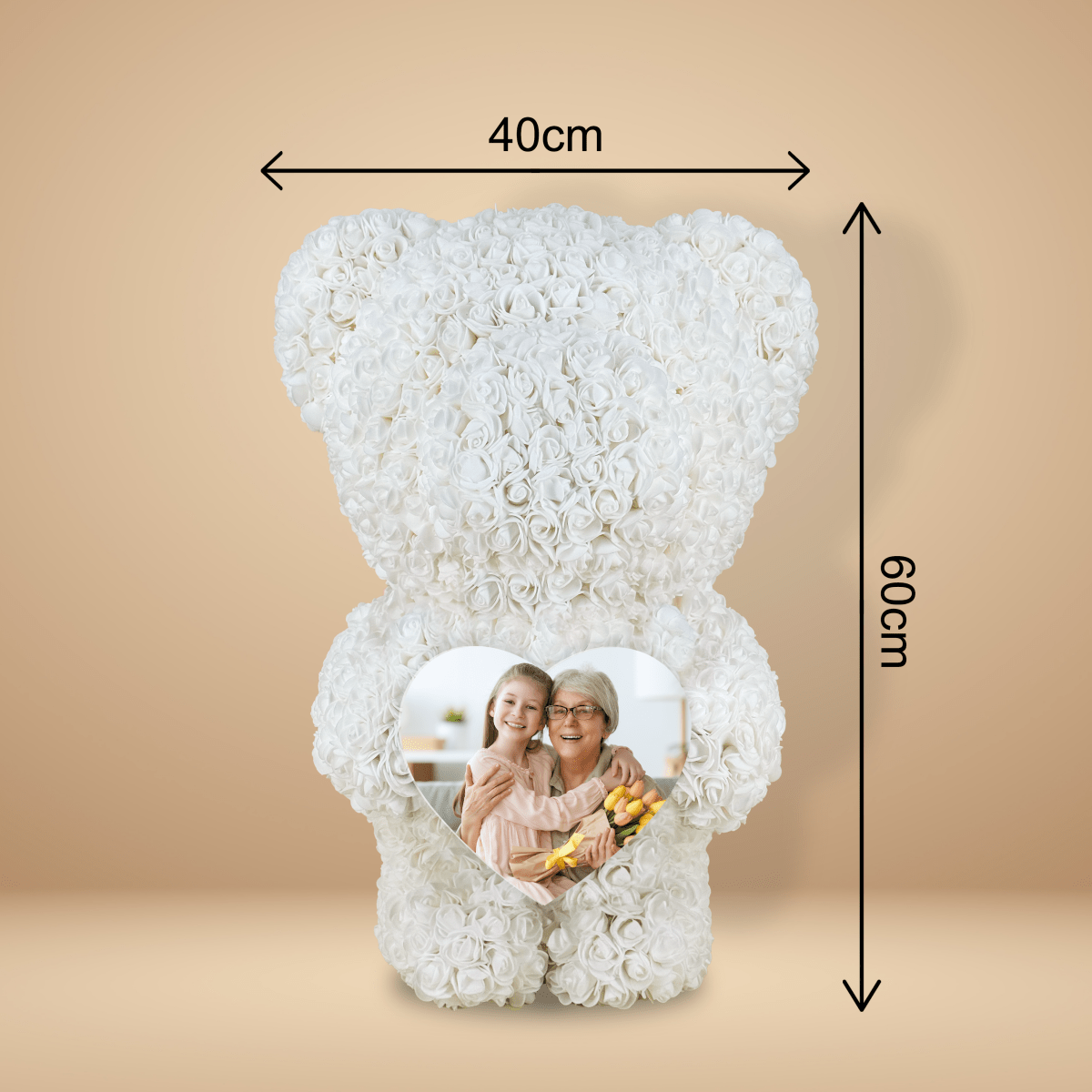 Zdjęcie z babcią - Miś z róż 60 cm + serce, spersonalizowany prezent dla babci - Adamell.pl
