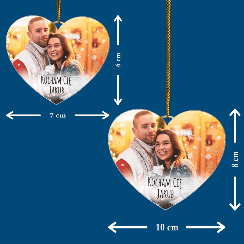 Zdjęcie zakochanych + tekst - bombka choinkowa, spersonalizowany prezent dla pary - Adamell.pl