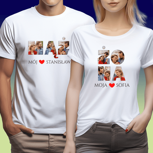 Zestaw 2 koszulek MĄŻ & ŻONA - spersonalizowany prezent dla pary - Adamell.pl