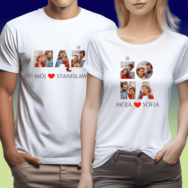 Zestaw 2 koszulek MĄŻ & ŻONA - spersonalizowany prezent dla pary - Adamell.pl