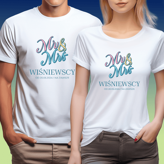 Zestaw 2 koszulek Mr&Mrs - spersonalizowany prezent dla pary - Adamell.pl