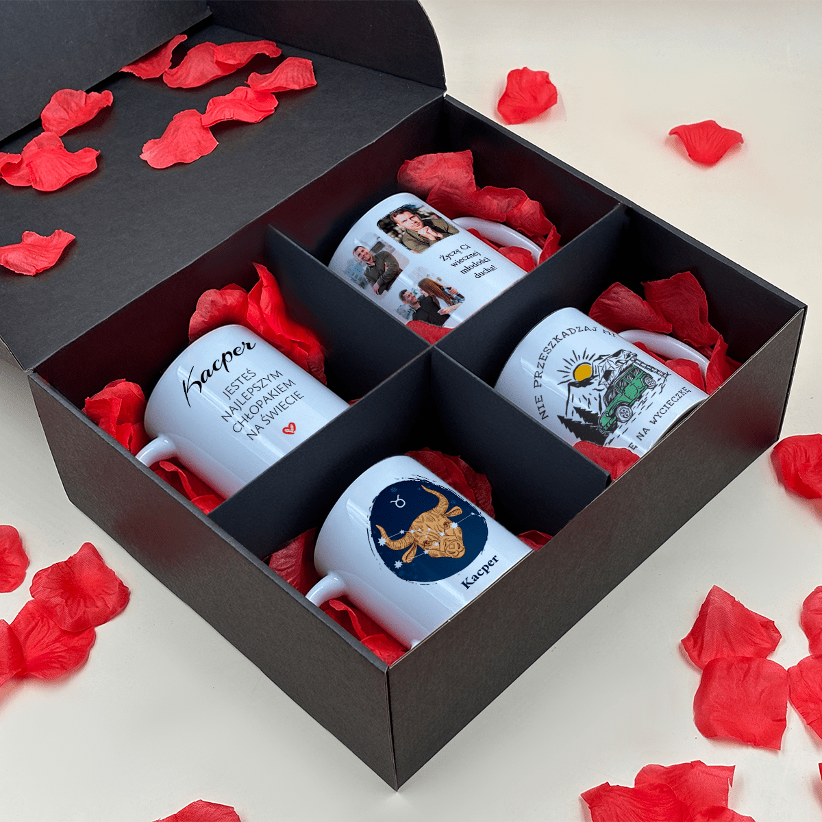 Zestaw NAJLEPSZY CHŁOPAK - 4 x kubek z nadrukiem, spersonalizowany prezent dla mężczyzny - Adamell.pl