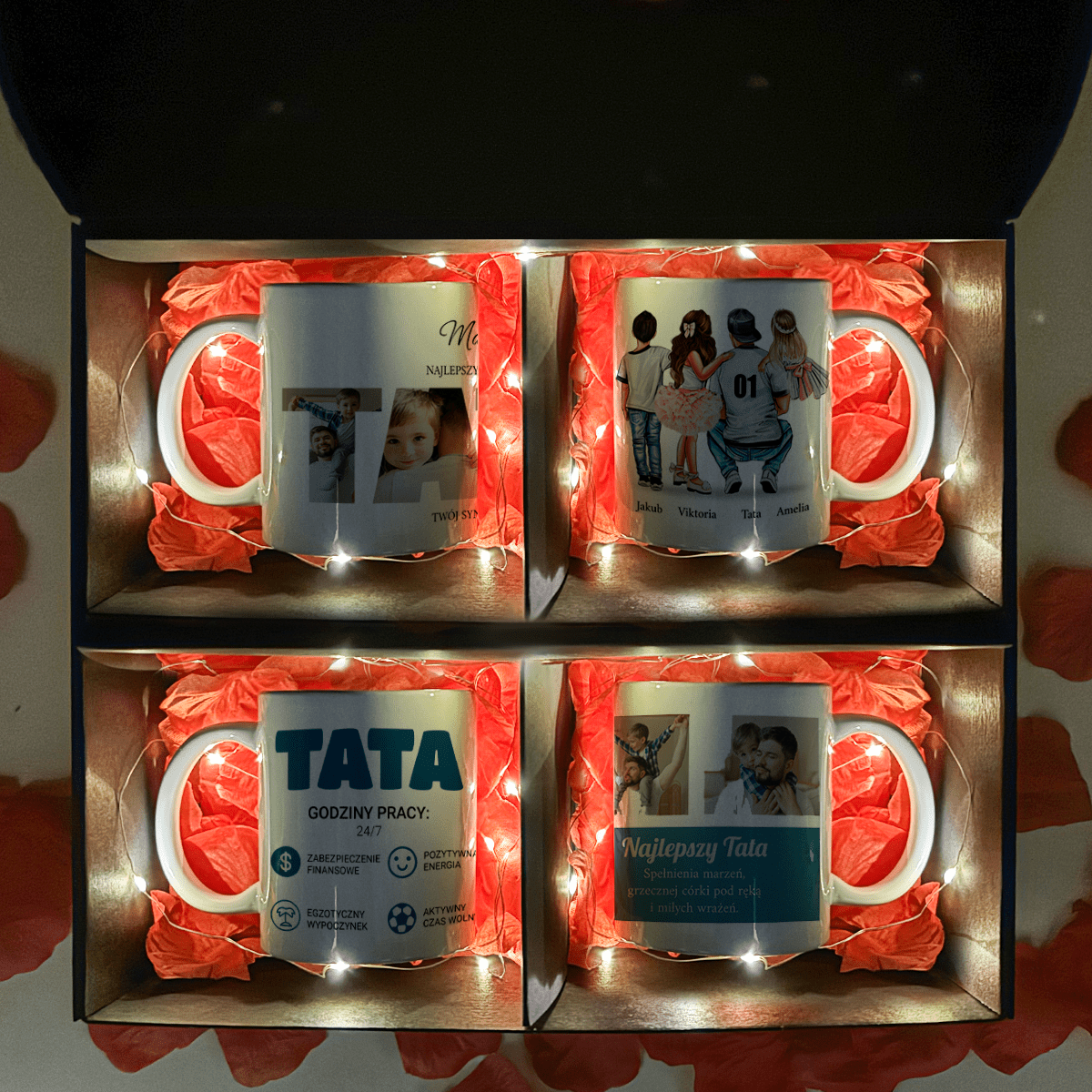 Zestaw TATA - 4 x kubek z nadrukiem, spersonalizowany prezent dla taty - Adamell.pl