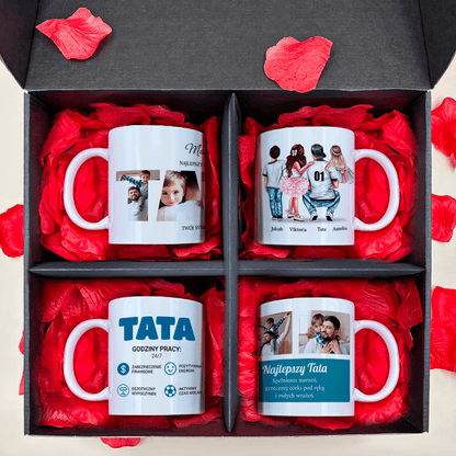 Zestaw TATA - 4 x kubek z nadrukiem, spersonalizowany prezent dla taty - Adamell.pl