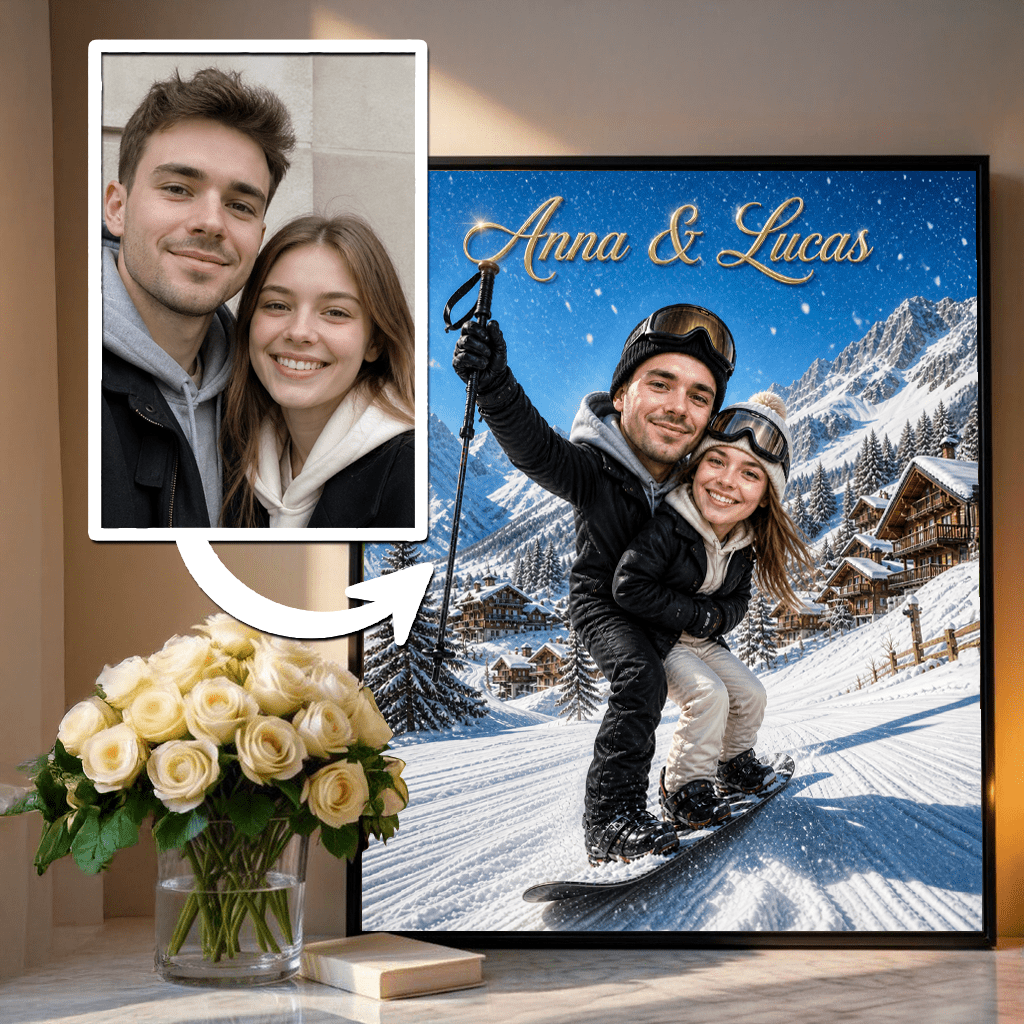 Zimowa para - plakat, spersonalizowany prezent dla pary - Adamell.pl