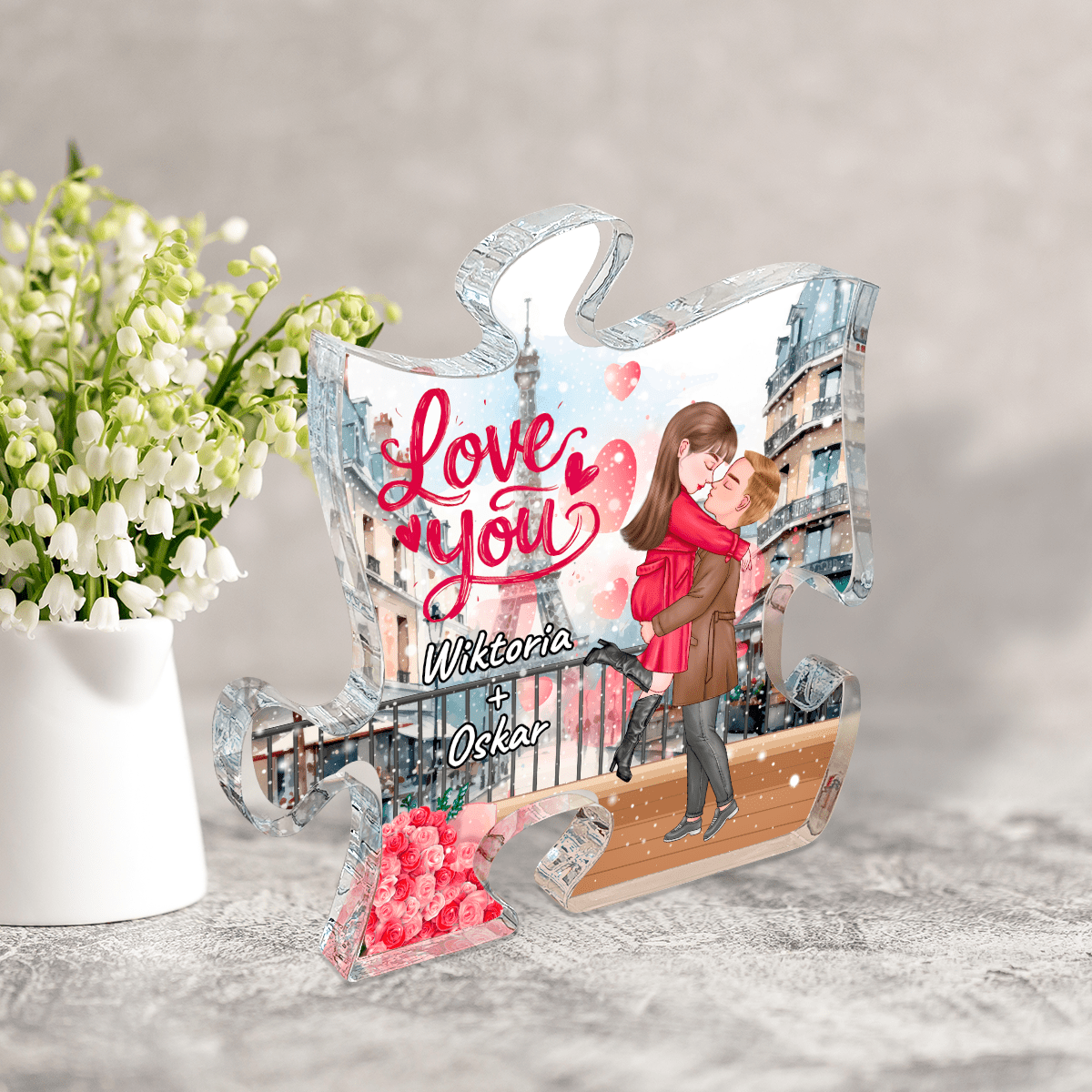 Zimowy clipart Love You - Druk na szkle - puzzel, spersonalizowany prezent dla żony - Adamell.pl