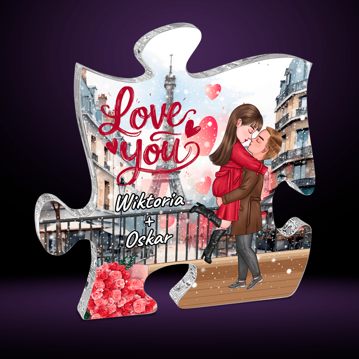 Zimowy clipart Love You - Druk na szkle - puzzel, spersonalizowany prezent dla żony - Adamell.pl