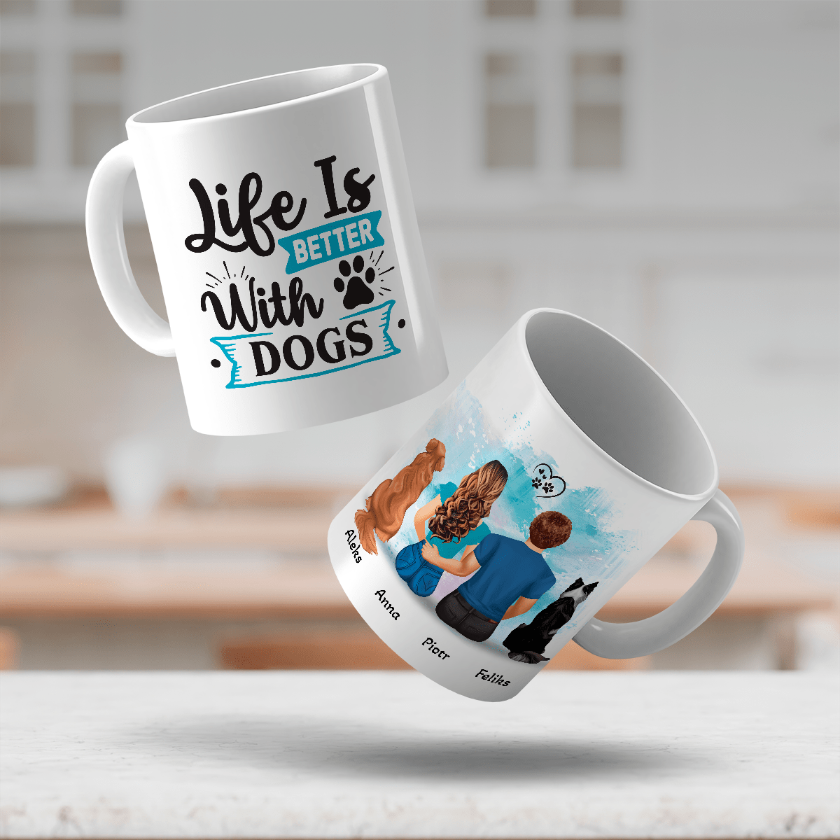Życie z psami jest lepsze - 1x Kubek z nadrukiem, spersonalizowany prezent dla miłośnika psów - Adamell.pl