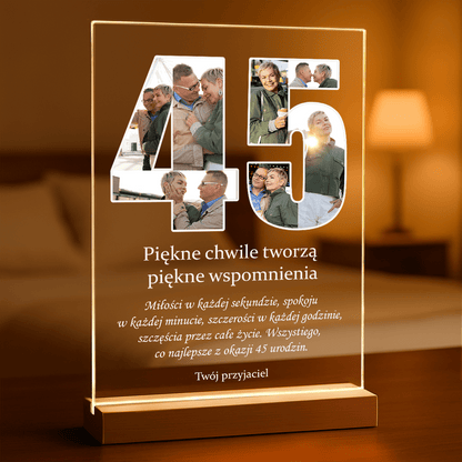 Życzenia 45 lat - Druk na szkle, spersonalizowany prezent dla niej - Adamell.pl