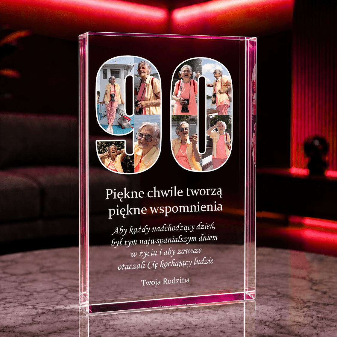Życzenia na 90 lat - Druk na szkle, spersonalizowany prezent dla babci - Adamell.pl