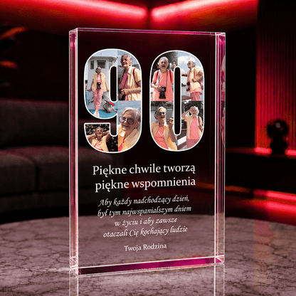 Życzenia na 90 lat - Druk na szkle, spersonalizowany prezent dla babci - Adamell.pl