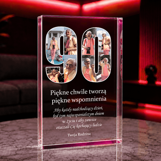 Życzenia na 90 lat - Druk na szkle, spersonalizowany prezent dla babci - Adamell.pl